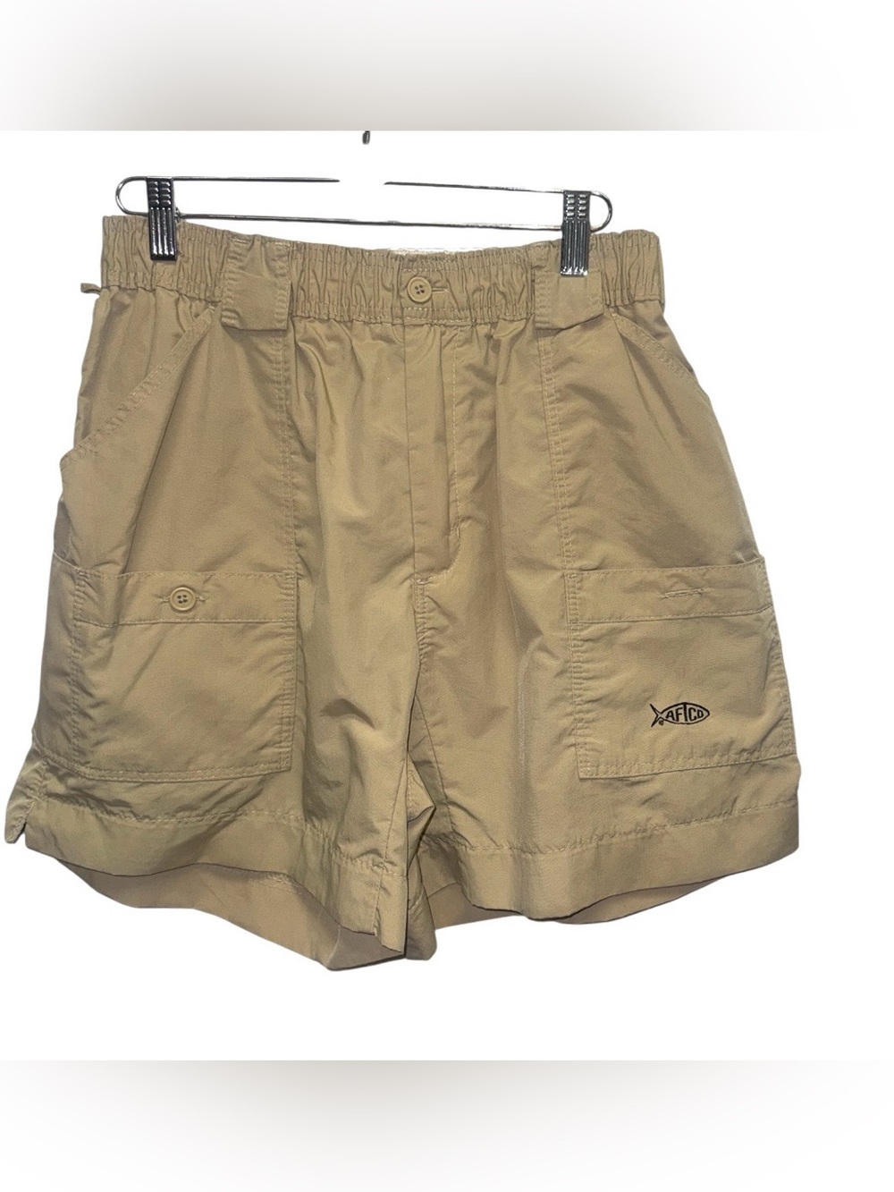 AFTCO Men’s Khaki Lightweight Shorts with Logo Size 34